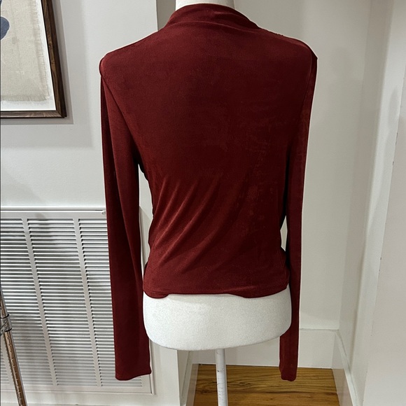 Cider Deep Red Draped Long Sleeve Blouse - Picture 4 of 4